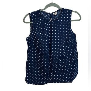 J.Crew Navy Blue Sleeveless Polka Dot Linen Blouse